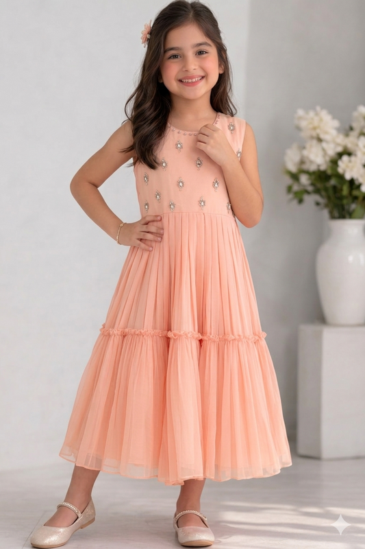 Kids formal clothes | Peach & Gold | Formal 3 Piece Suit | Viscose Chambray Katan | KDD-03358