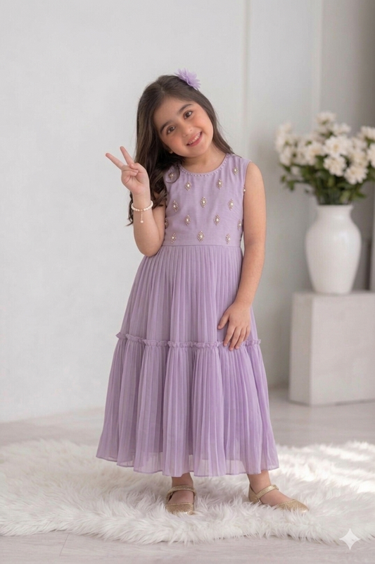 Kids formal clothes | Purple & Gold | Formal 3 Piece Suit | Viscose Chambray Katan | KDD-03359