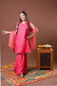 Girls formal clothes | Digital Print & Multicolor | Formal 3 Piece Suit  | Polyester Tussar Silk | GDD-03260