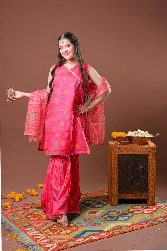 Girls formal clothes | Digital Print & Multicolor | Formal 3 Piece Suit  | Polyester Tussar Silk | GDD-03260