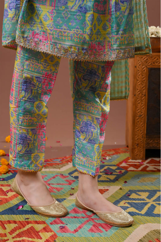 Girls formal clothes | Digital Print & Multicolor | Formal 3 Piece Suit  | Polyester Tussar Silk | GDD-03259