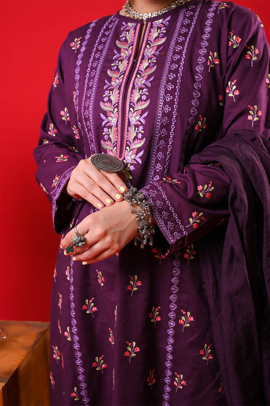 Women Eid Dress | Magenta & Multicolor | Casual Plus 3 Piece Suit | Cotton Plain | LBD-03331