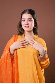 Girls formal clothes | Mustard & Gold | Formal 3 Piece Suit  | Viscose Raw-Silk | GDD-03153