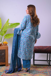 Women Eid Dress | Blue & Multicolor | Casual 3 Piece Suit | Cotton Lawn Printed | LAD-03364