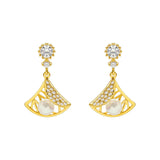 Sterling Silver Needle Pearl Diamond Studded Hollow Scallop Earrings All-matching Graceful
