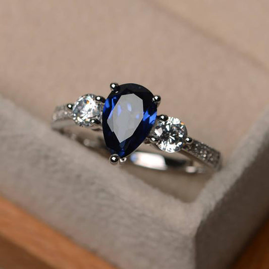 Blue Zircon Female Engagement Wedding Love Ring