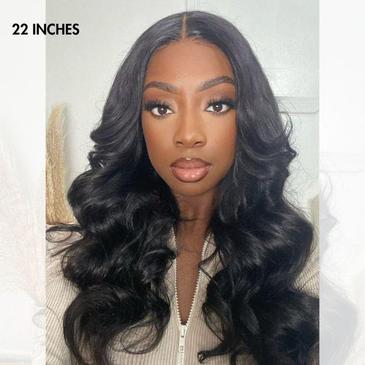 Luvme Hair 180% Density | Natural Black Loose Body Wave 5x5 Closure HD Lace Glueless Mid Part Long Wig | Large & Small Cap Size