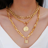 European And American Coin Snake Bone Three-layer Necklace For Women