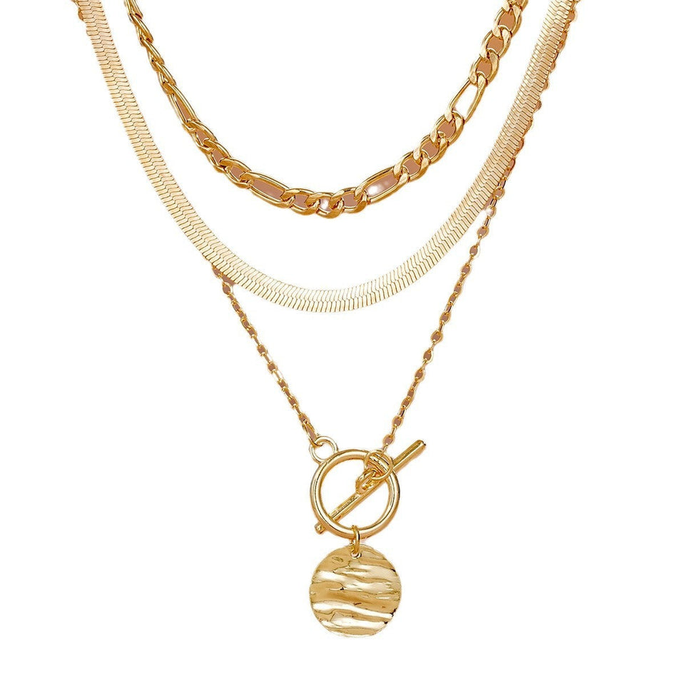 European And American Coin Snake Bone Three-layer Necklace For Women
