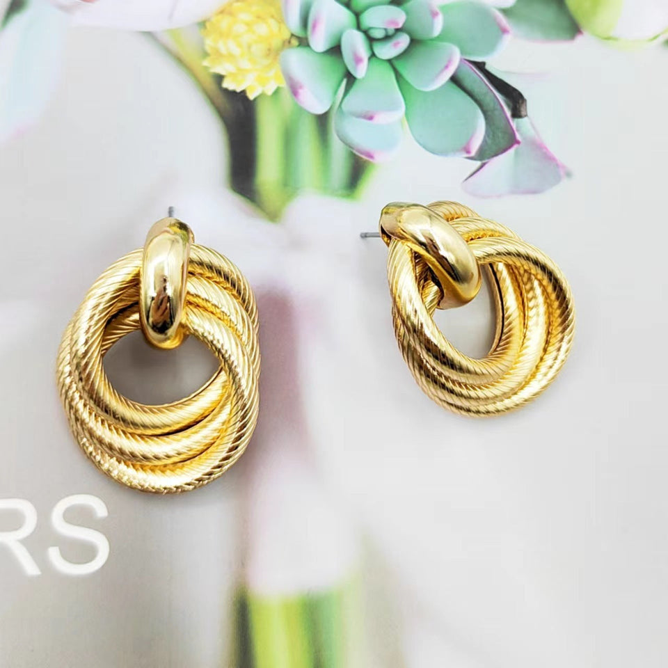 Geometric Ring Embossed Twisted Stud Earrings Exaggerated Creative