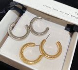 Silver Needle Spot Fold C- Shaped Earrings