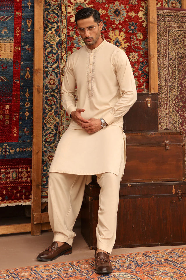 Fawn Wash & Wear Shalwar Kameez