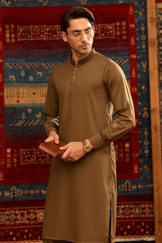 Brown Wash & Wear Shalwar Kameez