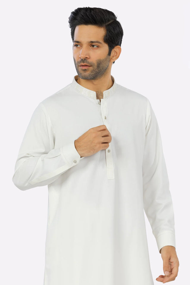 Off White Rayon Blend Shalwar Kameez