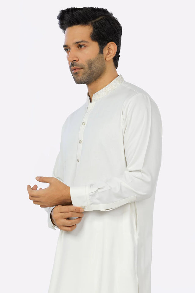 Off White Rayon Blend Shalwar Kameez