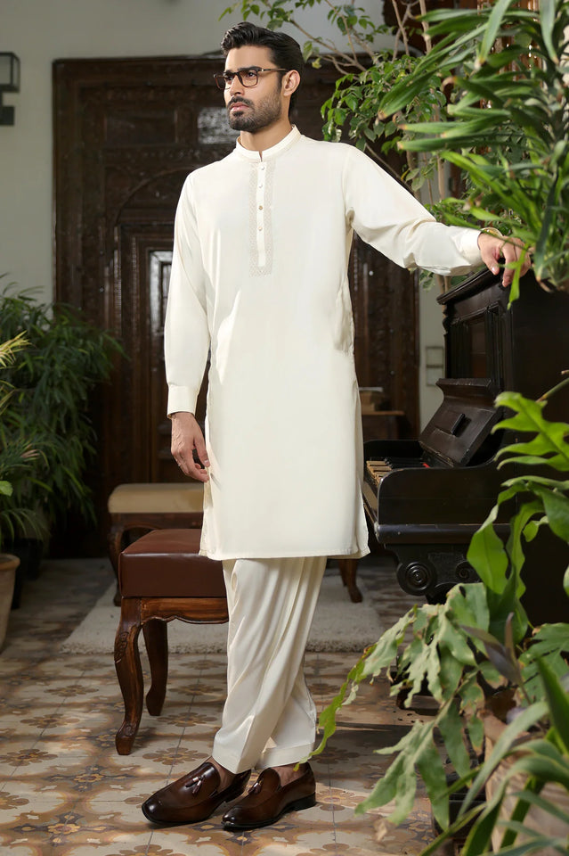 Cream Wash & Wear Shalwar Kameez