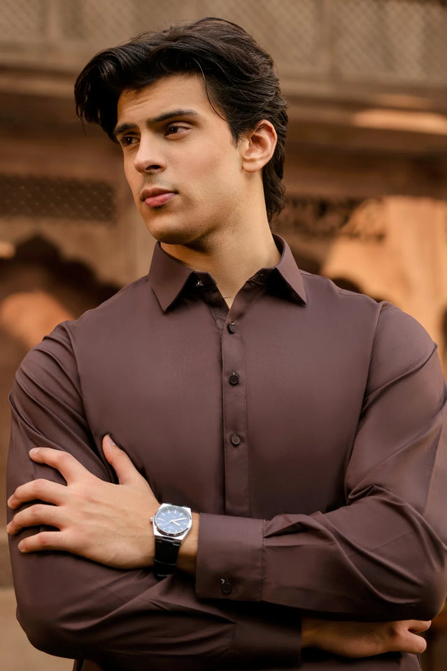 Dark Brown Wash & Wear Shalwar Kameez