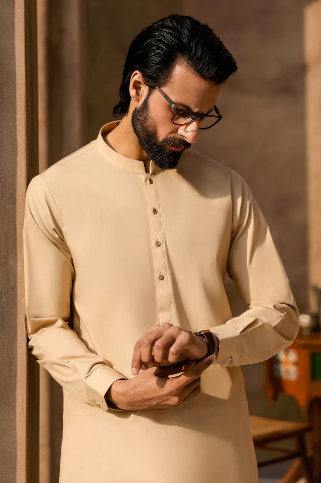 Fawn Cotton Shalwar Kameez