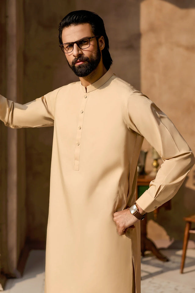 Fawn Cotton Shalwar Kameez