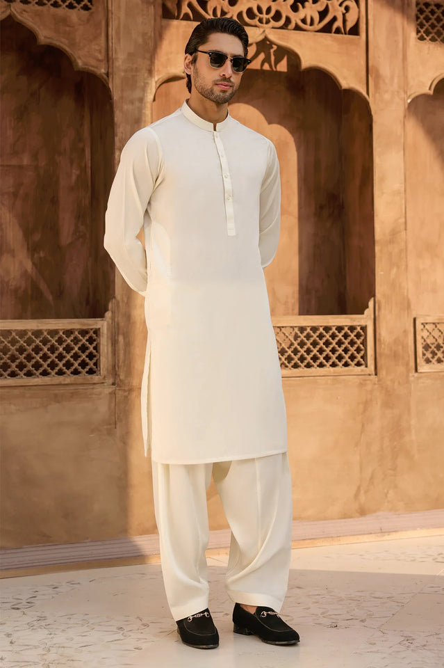 Cream Cotton Shalwar Kameez