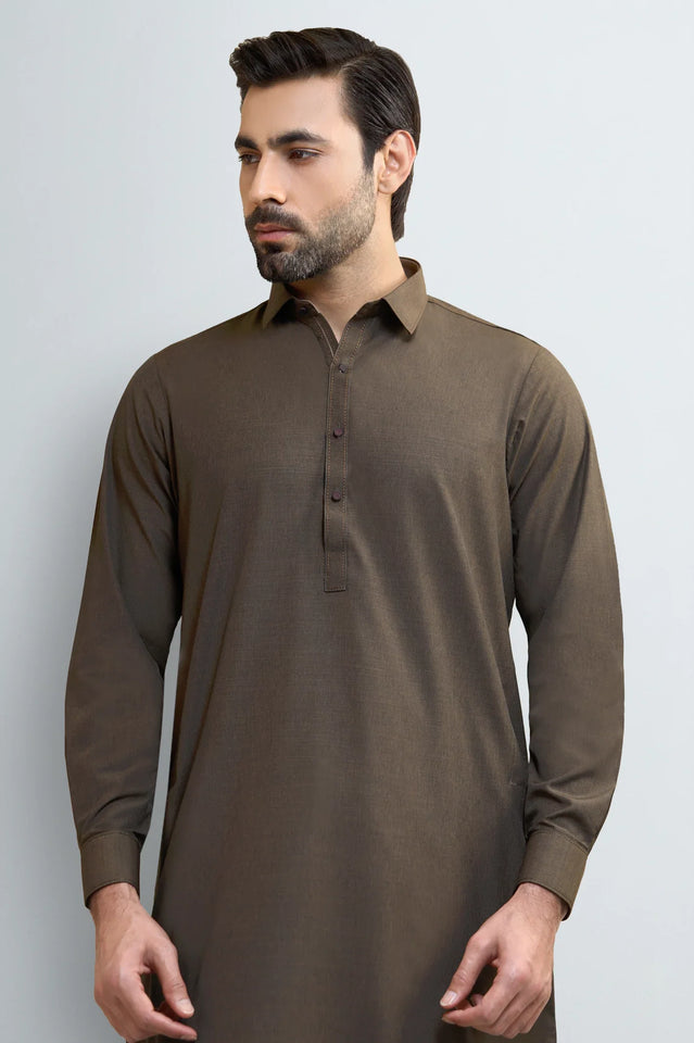 Dark Brown Wash & Wear Shalwar Kameez