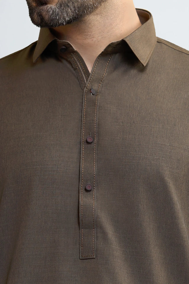 Dark Brown Wash & Wear Shalwar Kameez