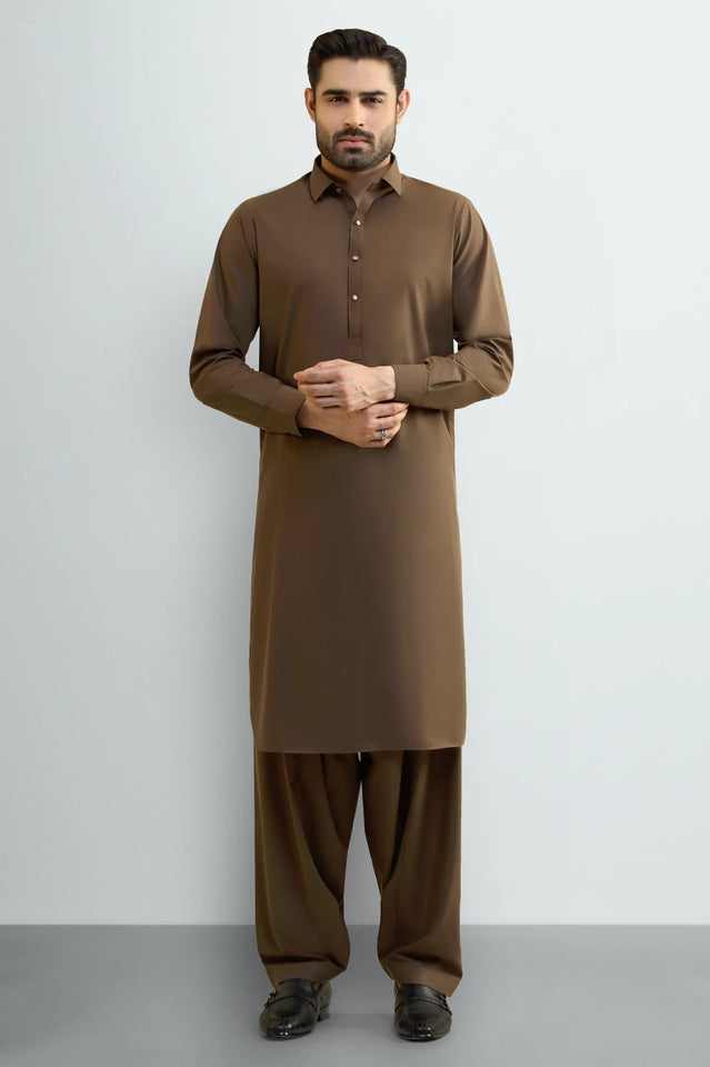 Brown Wash & Wear Shalwar Kameez