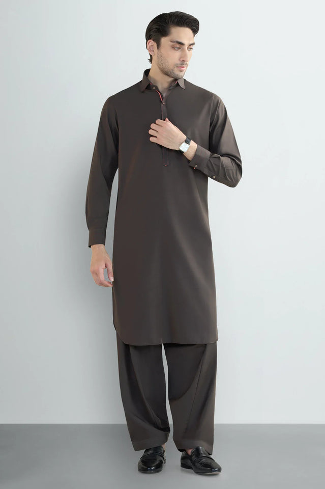 Coffee Brown Wash & Wear Shalwar Kameez