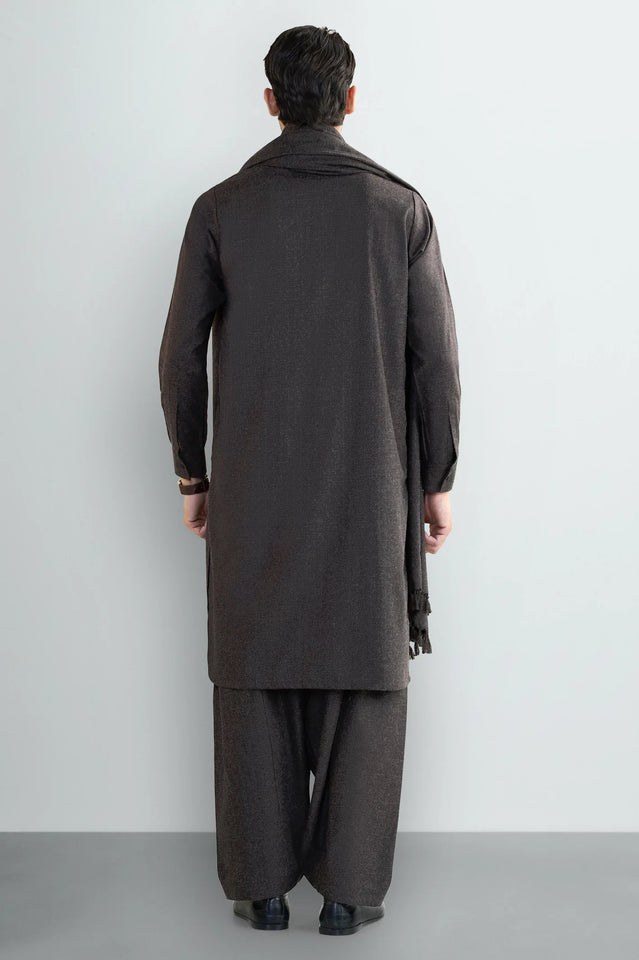 Dark Brown Shalwar Kameez with Shawl