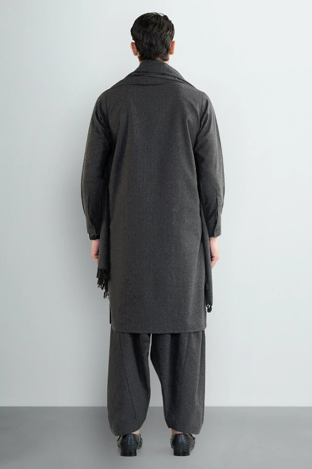 Dark Grey Shalwar Kameez with Shawl