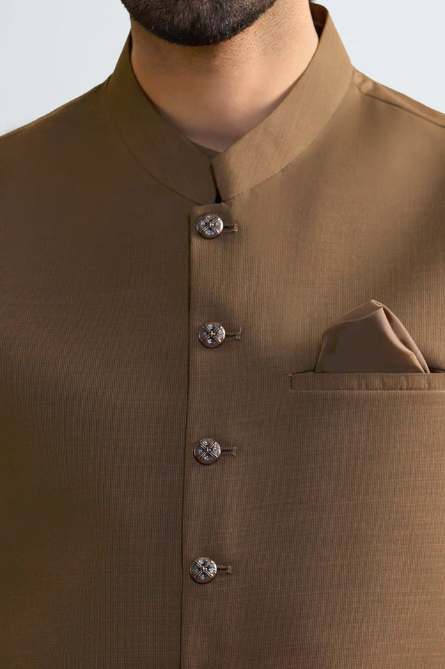 Brown Shalwar Kameez with Waistcoat
