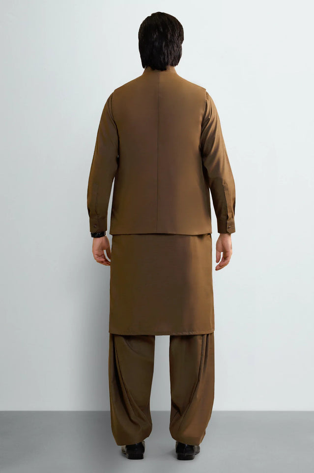 Brown Shalwar Kameez with Waistcoat