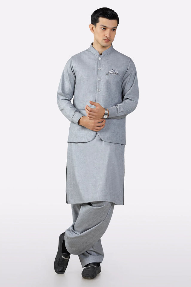 Light Grey Shalwar Kameez with Waistcoat