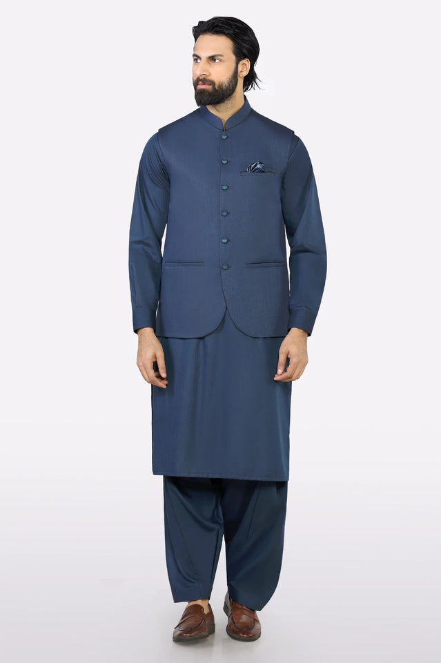 Navy Blue Shalwar Kameez with Waistcoat
