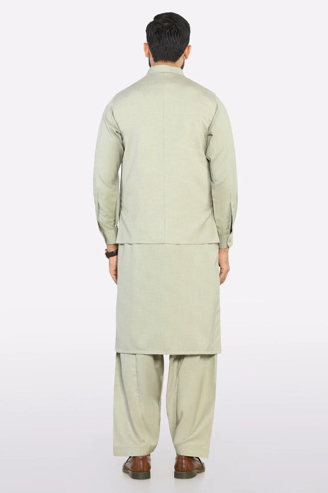 Green Shalwar Kameez with Waistcoat