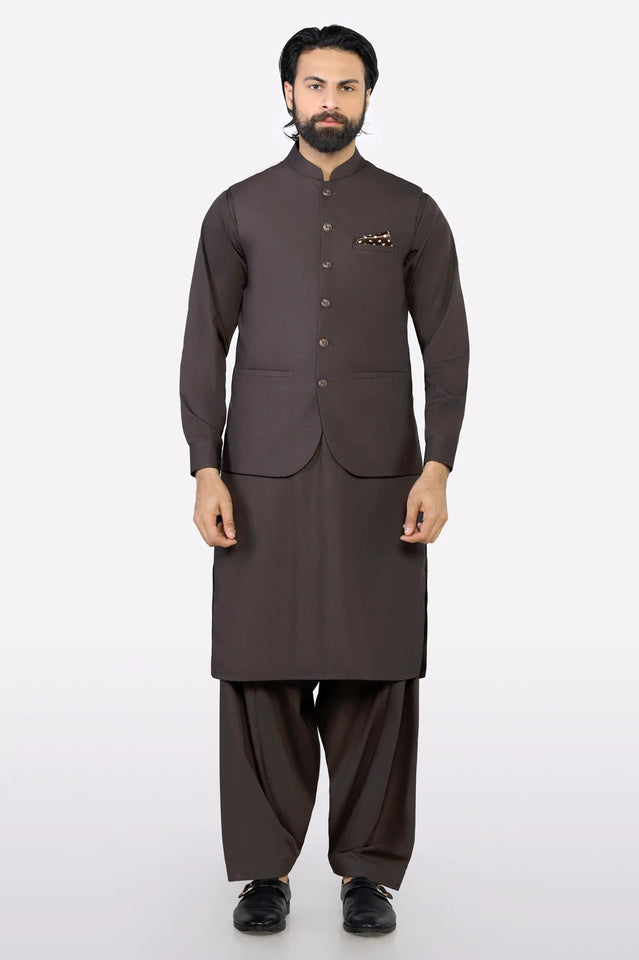 Coffee Brown Shalwar Kameez with Waistcoat