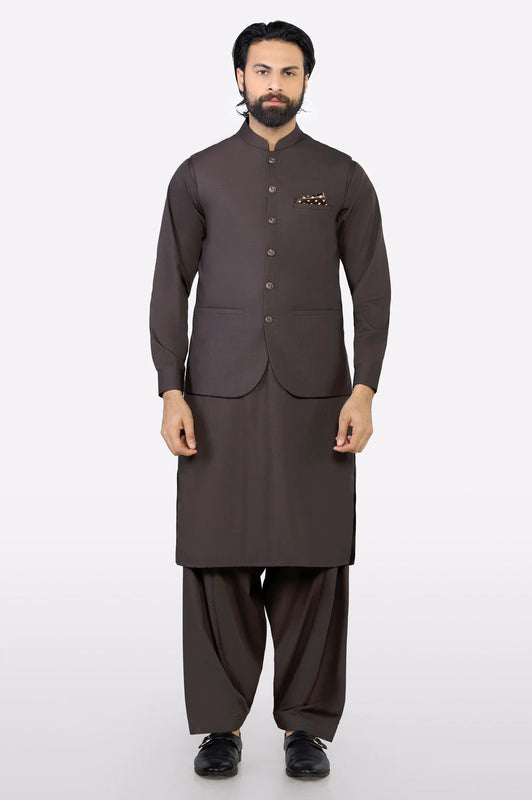 Coffee Brown Shalwar Kameez with Waistcoat