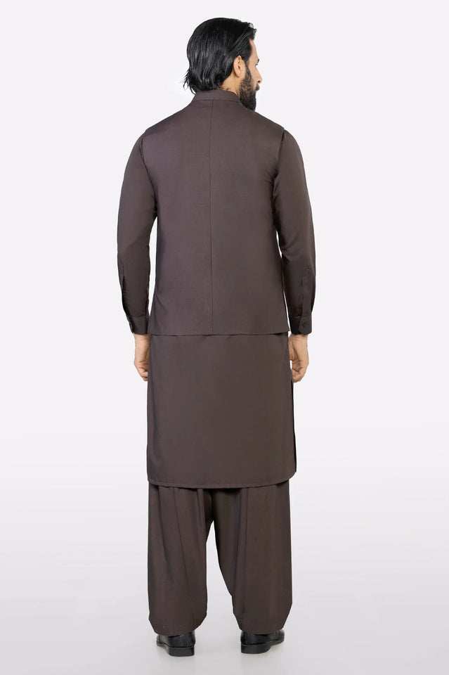 Coffee Brown Shalwar Kameez with Waistcoat