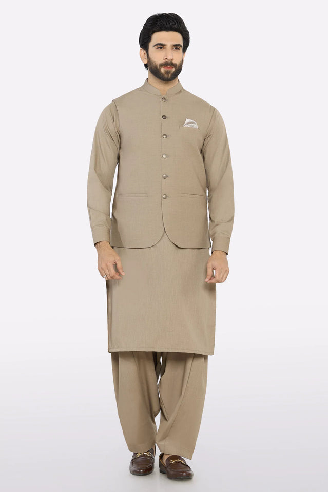 Light Brown Shalwar Kameez with Waistcoat