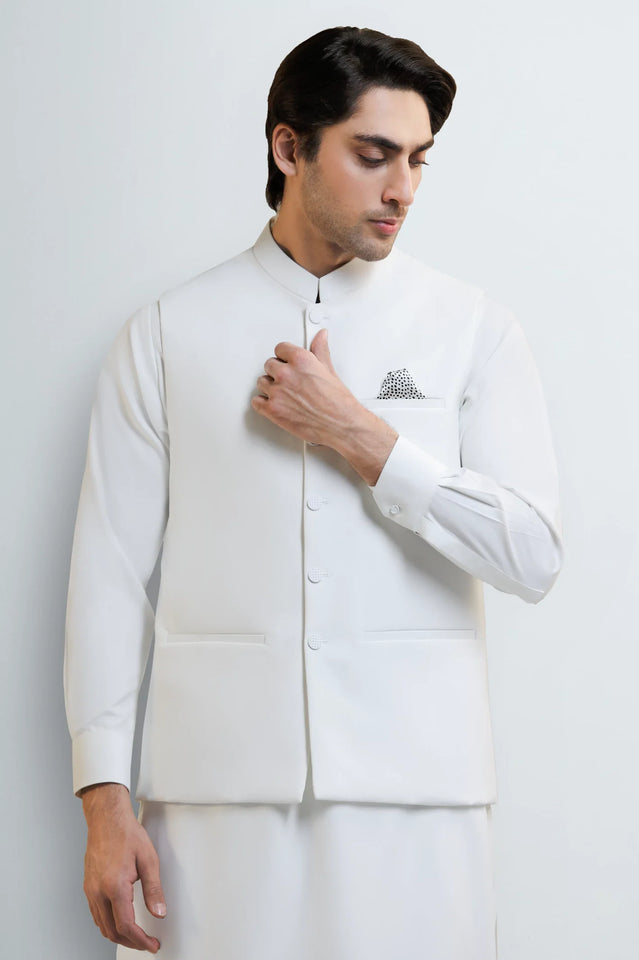 White Shalwar Kameez with Waistcoat
