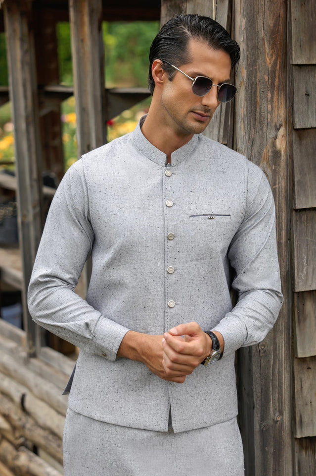 Light Grey Shalwar Kameez with Waistcoat
