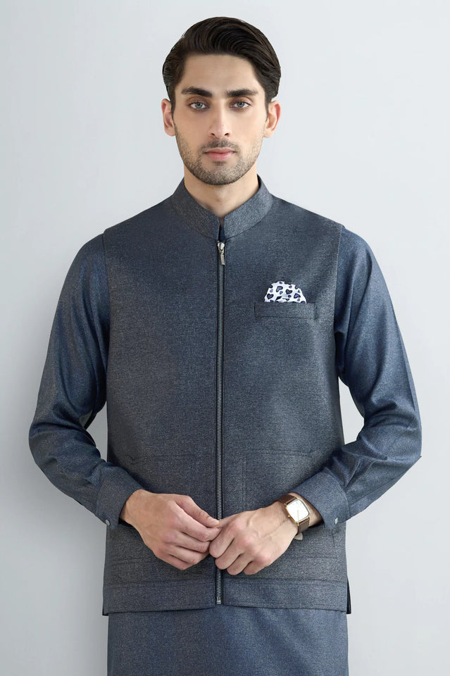 Blue Shalwar Kameez with Waistcoat