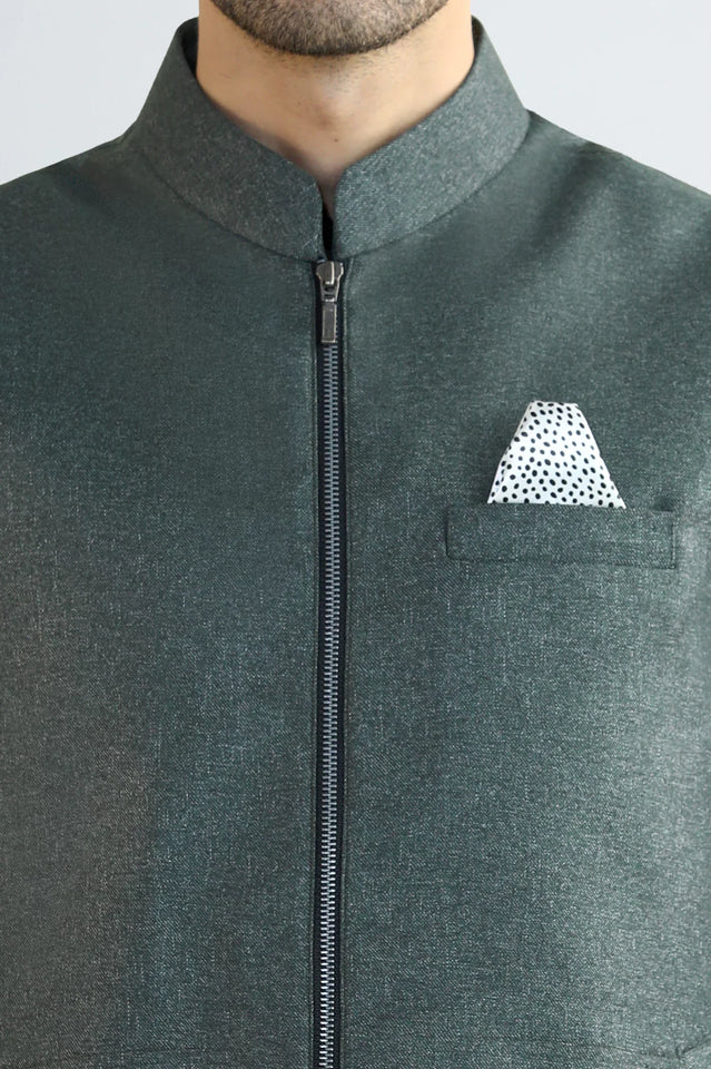 Green Shalwar Kameez with Waistcoat