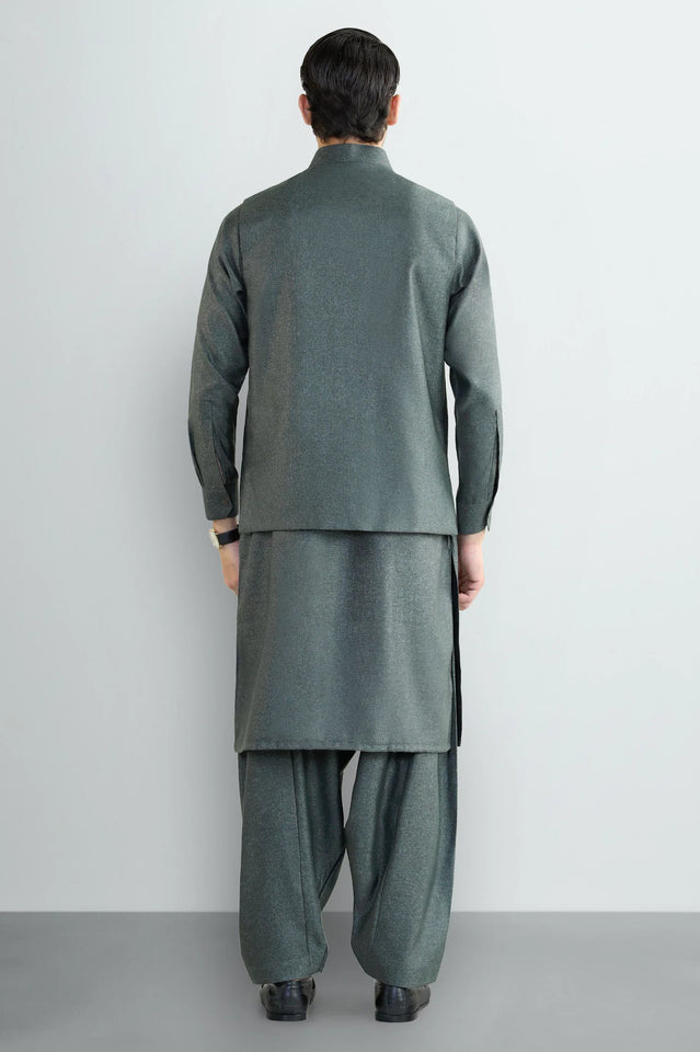 Green Shalwar Kameez with Waistcoat