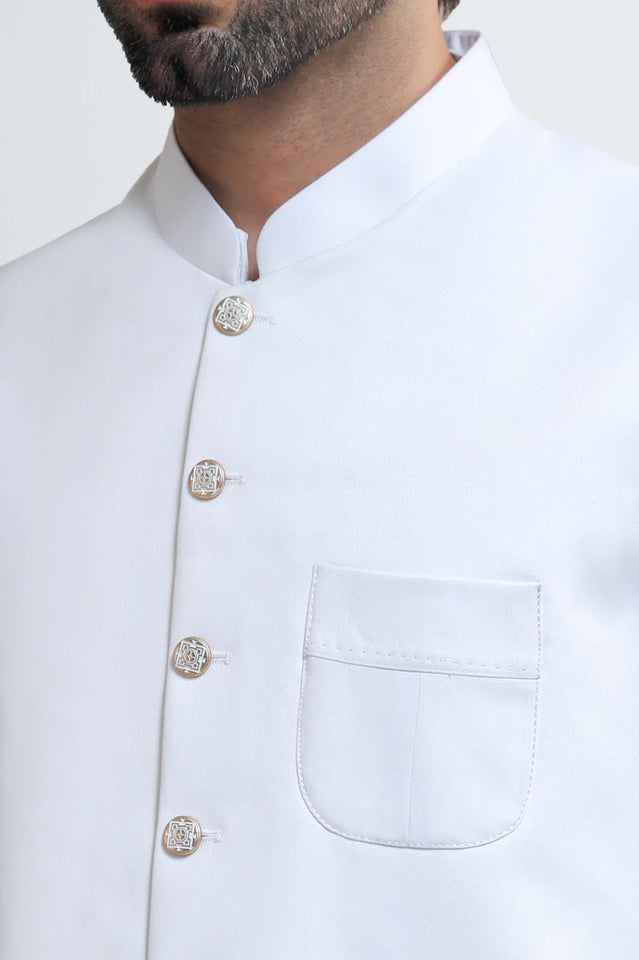 Off White Shalwar Kameez with Waistcoat