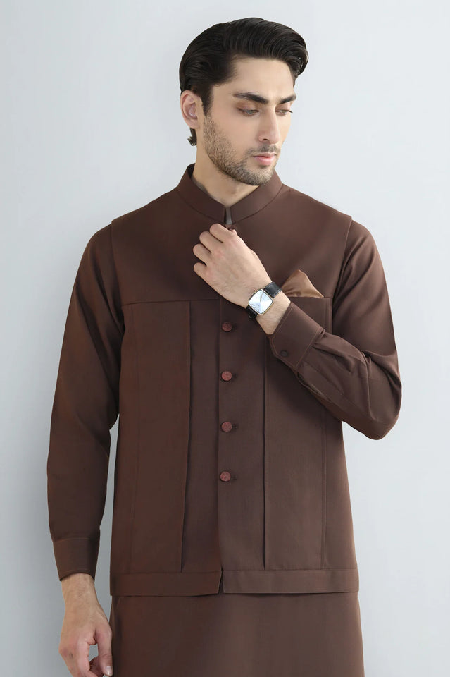 Brown Shalwar Kameez with Waistcoat