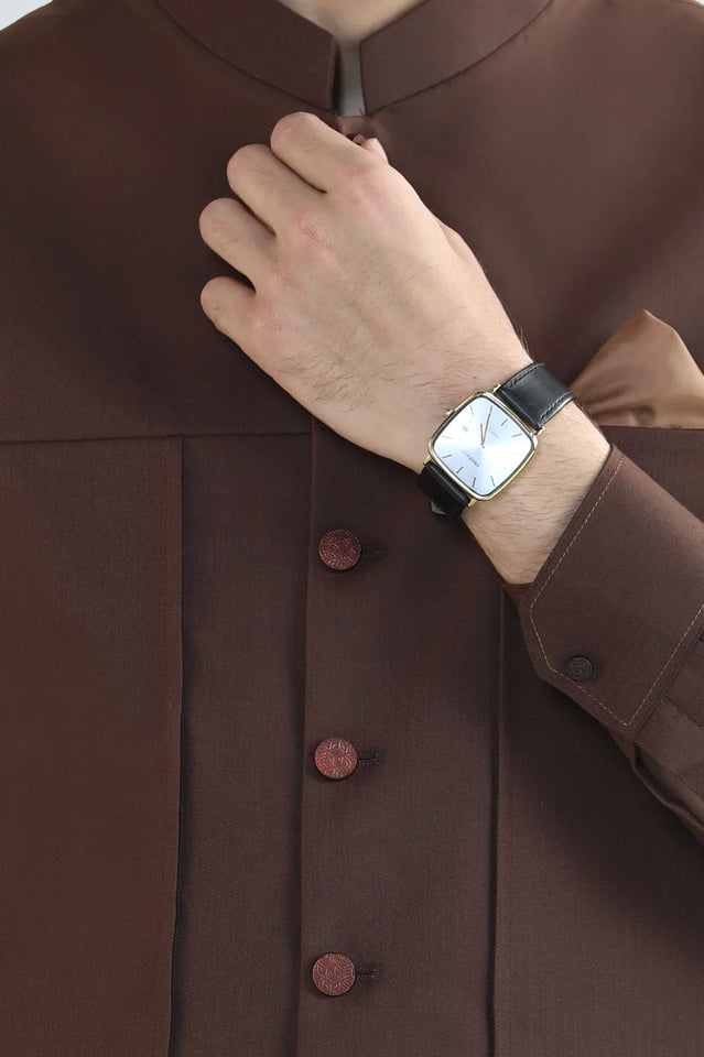 Brown Shalwar Kameez with Waistcoat
