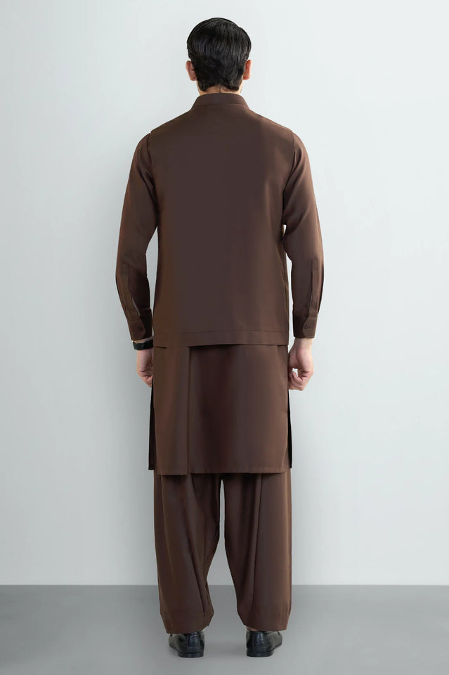 Brown Shalwar Kameez with Waistcoat
