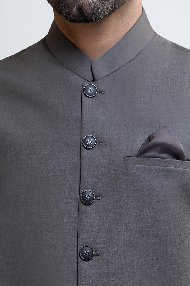 Dark Grey Shalwar Kameez with Waistcoat