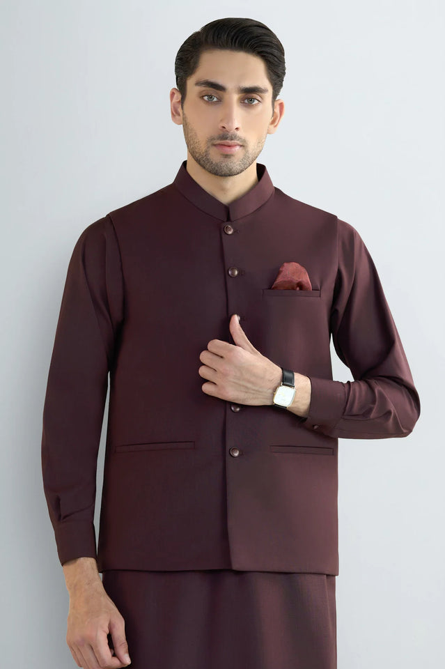 Maroon Shalwar Kameez with Waistcoat